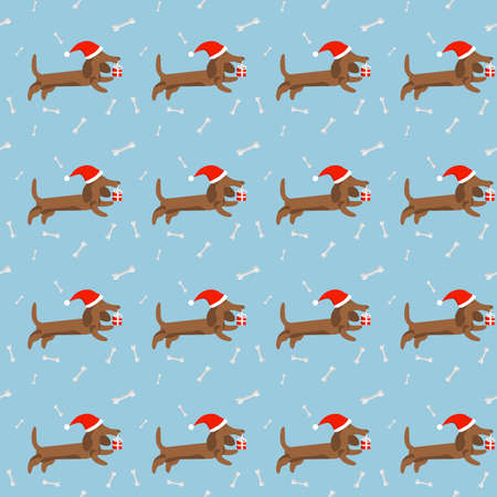 New Year and Christmas seamless pattern with dachshund in santa hatのイラスト素材