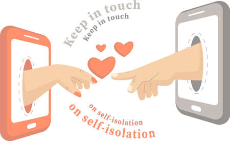 Anti covid supporting agitation with two hands and hearts about self isolationのイラスト素材