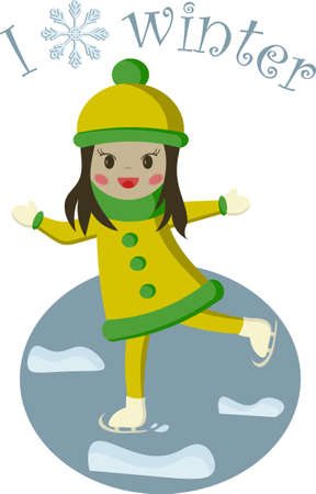 Girl on skates at winter timeのイラスト素材