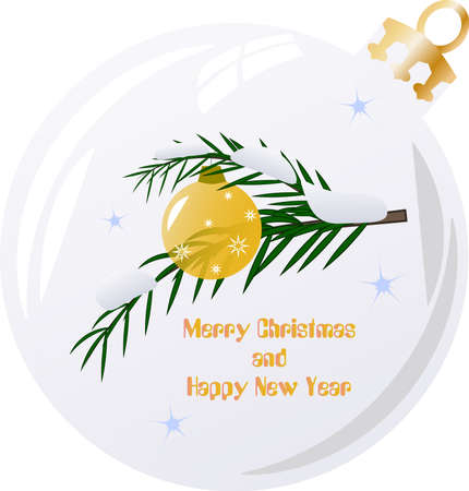 New Year and Christmas composition with decorated pine branch in glass baubleのイラスト素材
