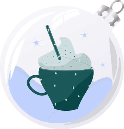New Year and Christmas composition with cup of cappuccino in baubleのイラスト素材