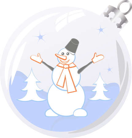 New Year and Christmas composition with cute snowman in glass baubleのイラスト素材