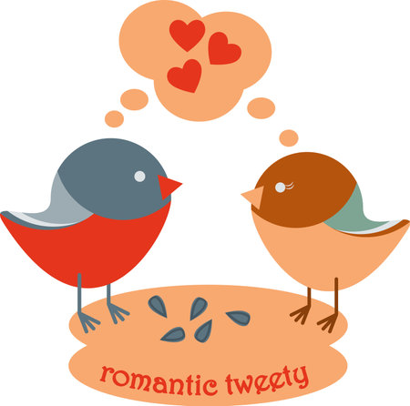 Romantic Valentine day composition with two birds fell in love and letteringのイラスト素材