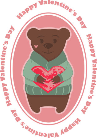 Valentin day greeting card with lettering and Bear holding heartのイラスト素材