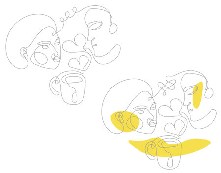 Set of Valentines day icons with hearts, couple and cup of tea in 2021 colorsのイラスト素材