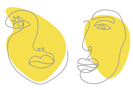 Set of icons with two drawing surreal faces in  2021 colorsのイラスト素材
