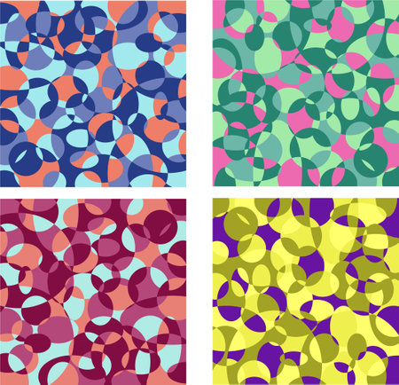 Set of four square bright colored abstract backgrounds with graphic elementsのイラスト素材