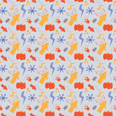 Seamless pattern with abstract graphical elements on light blue backgroundのイラスト素材