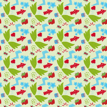 Seamless pattern with abstract graphical elements on light green backgroundのイラスト素材