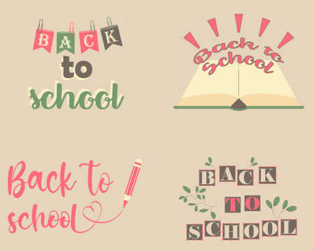 Set of back to school badges with brush script typography colored in organic paletteのイラスト素材