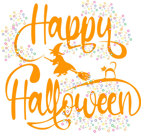 Happy Halloween night party flying witch cat typography and noise effectのイラスト素材