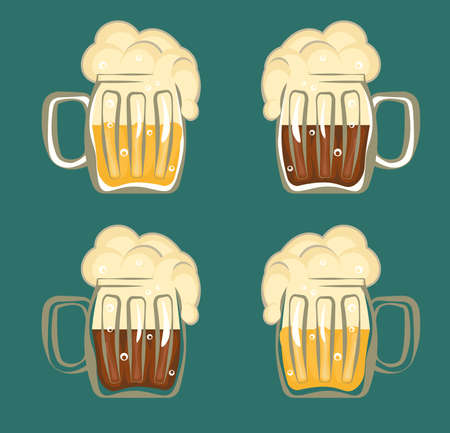 Icon set for greeting card to Oktoberfest beer party with two glasses of beerのイラスト素材