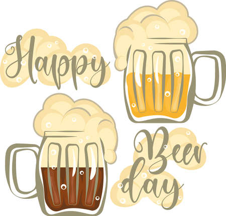 Greeting card Happy beer day with two glasses of beerのイラスト素材