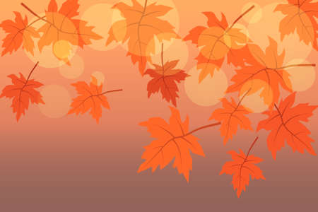 Vector Bright autumn background with maple leaves and stylish bokeh effectのイラスト素材
