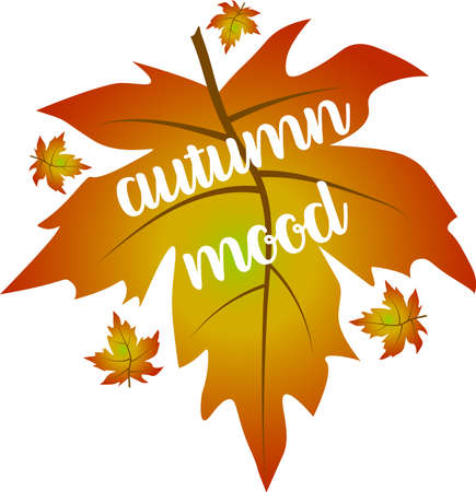 Lovely composition with gradient colored maple leaves and handwriting typography autumn moodのイラスト素材