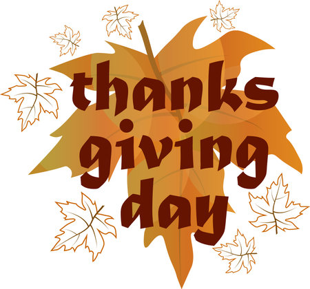 Lovely composition with gradient colored maple leaves and handwriting typography thanksgiving dayのイラスト素材