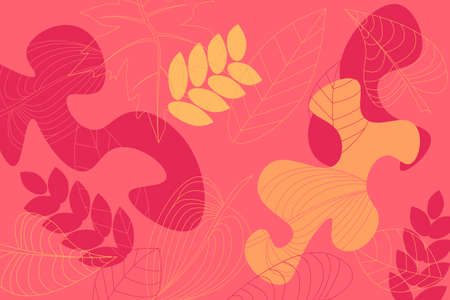 Floral background with leaves and shapes drawing in outline style organic coloredのイラスト素材