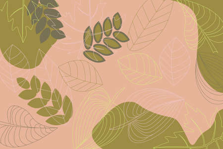 Floral background with leaves and shapes drawing in outline style organic coloredのイラスト素材