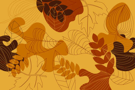 Floral background with leaves and shapes drawing in outline style organic coloredのイラスト素材