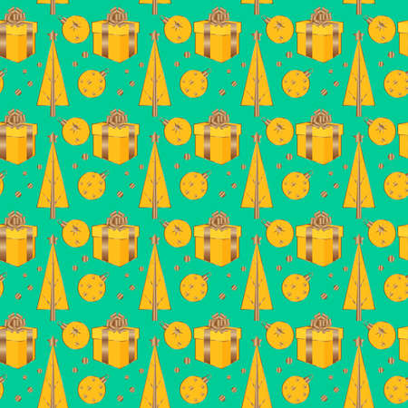 New Year and Christmas seamless pattern with gift box and Christmas treeのイラスト素材