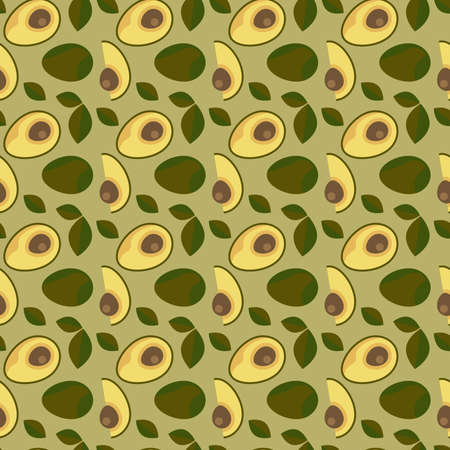 Seamless pattern with fresh avocado and leaves on a dark backgroundのイラスト素材
