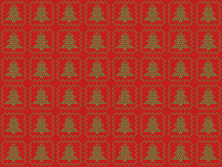 Seamless pattern with checkered knitting tracery Christmas tree ugly sweaterのイラスト素材