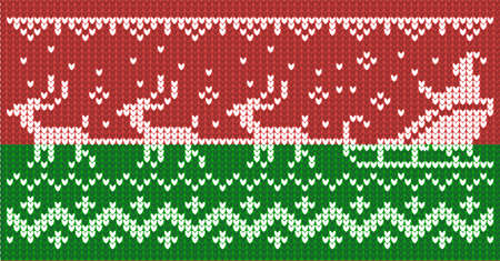 Set of ugly sweater patterns with Santa Claus and reindeer team on red backgroundsのイラスト素材