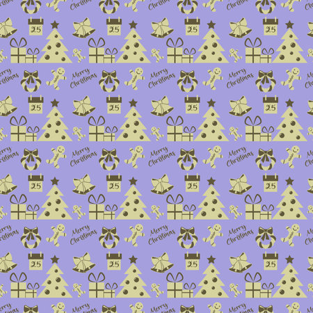 Seamless pattern decorated with festive Christmas ornament on a blue backgroundのイラスト素材