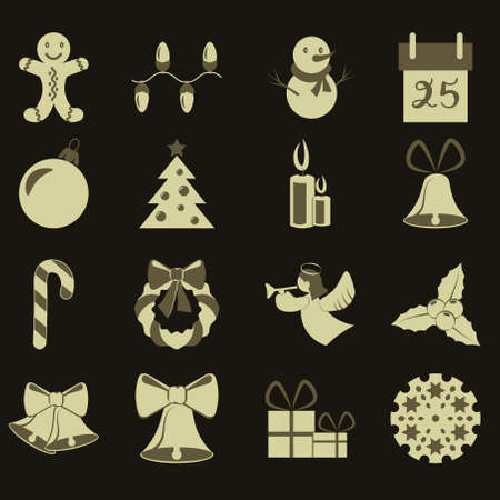 Set of minimal isolated Christmas icons drawing in flat style and colored in two colorsのイラスト素材