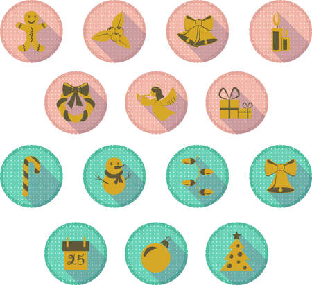 Set of minimal isolated Christmas icons drawing in flat style with long drop shadowのイラスト素材