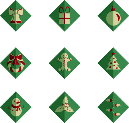 Set of minimal isolated Christmas icons drawing in flat style and colored with half shadowのイラスト素材