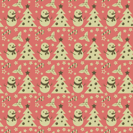 Seamless pattern decorated with festive Christmas ornament on a pink backgroundのイラスト素材
