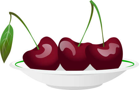 Plate full of cherries isolated drawing in flat style on a transparent backgroundのイラスト素材