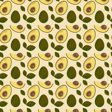 Seamless pattern with fresh avocado and leaves on a light backgroundの写真素材
