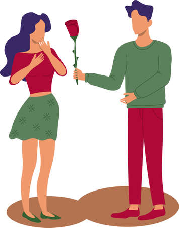 Valentines day greeting card with young couple knee deep flat style drawingのイラスト素材