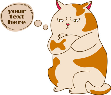 Angry fat cat with quote bubble your text here drawing in flat styleのイラスト素材