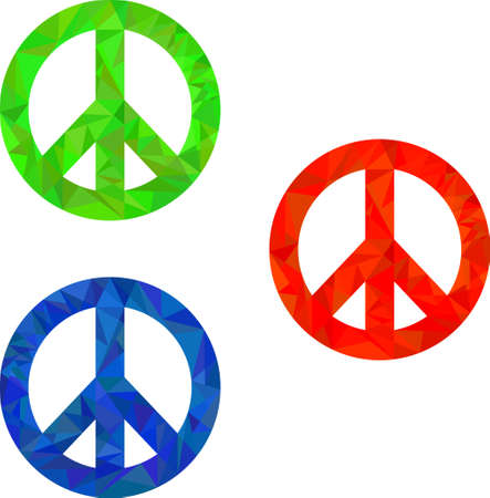 Set of three textured colored pacific peace signs in low polygonal textureのイラスト素材