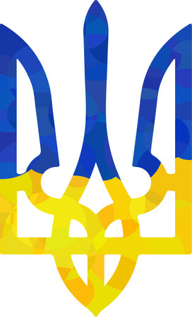 Textured Ukrainian national emblem trident tryzub in Ukrainian flag colors and low polygonal patternのイラスト素材