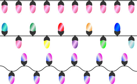 Decorative garlands with colored illumination one and opposite side located for Christmas or Birthday partyのイラスト素材