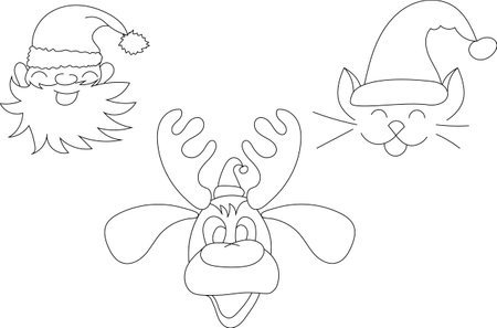 Set of three icons with New Year and Christmas characters: Santa Claus, cat and deerのイラスト素材