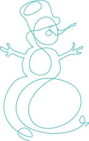 Snowman drawing by contour line for New year and Christmas greeting card decorationのイラスト素材