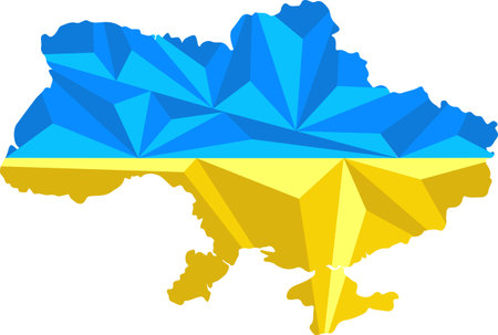 Geographical map of Ukraine drawing in low polygonal style and Ukrainian flag colorsのイラスト素材