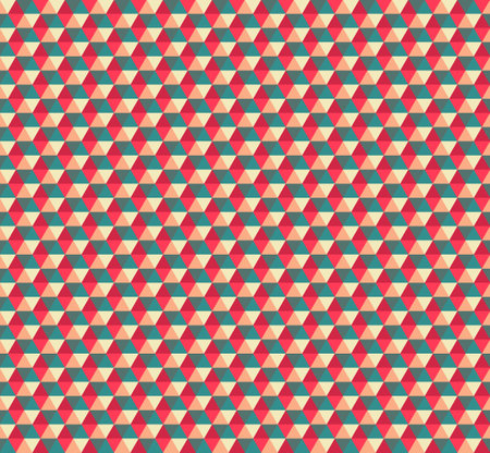 Colored in red bright hexagonal patterns with 3D effect drawing in retro style Memphis 60sのイラスト素材