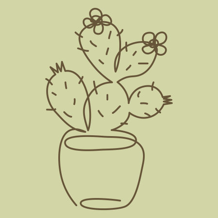 Square pattern with home plant cactus drawn in continuous line style, backgrounds for social media templatesのイラスト素材