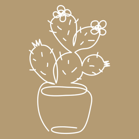 Square pattern with home plant cactus drawn in outline style, backgrounds for social media templatesのイラスト素材