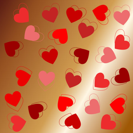 Romantic composition with double contoured hearts on bronze gradient backgroundのイラスト素材