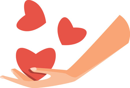 Romantic icon with heart in girls hands for Valentines day greeting on transparent backgroundのイラスト素材