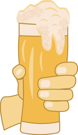 Human hand holds a glass full of lager beer with big foamのイラスト素材
