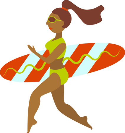 Young black women in bikini doing surfing on a beach summer vacation on transparent backgroundのイラスト素材