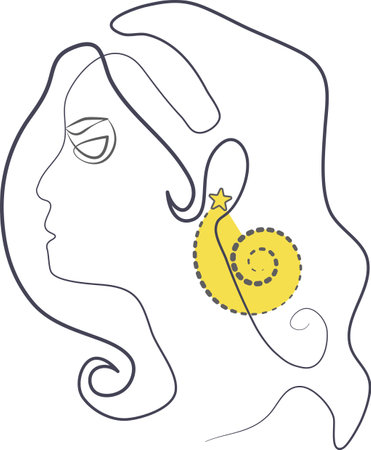 Woman portrait with earrings drawing in modern abstract contour line art styleのイラスト素材